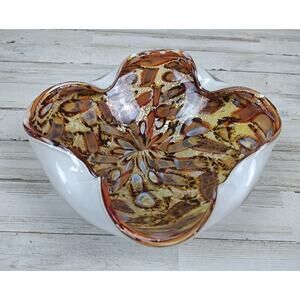 Large Vintage MURANO TUTTI FRUTTI GOLD FLECK Bowl Art Glass